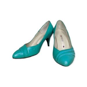 Vintage 80s Paolo Vico Evita Teal Point Toe Heels Size 8 M